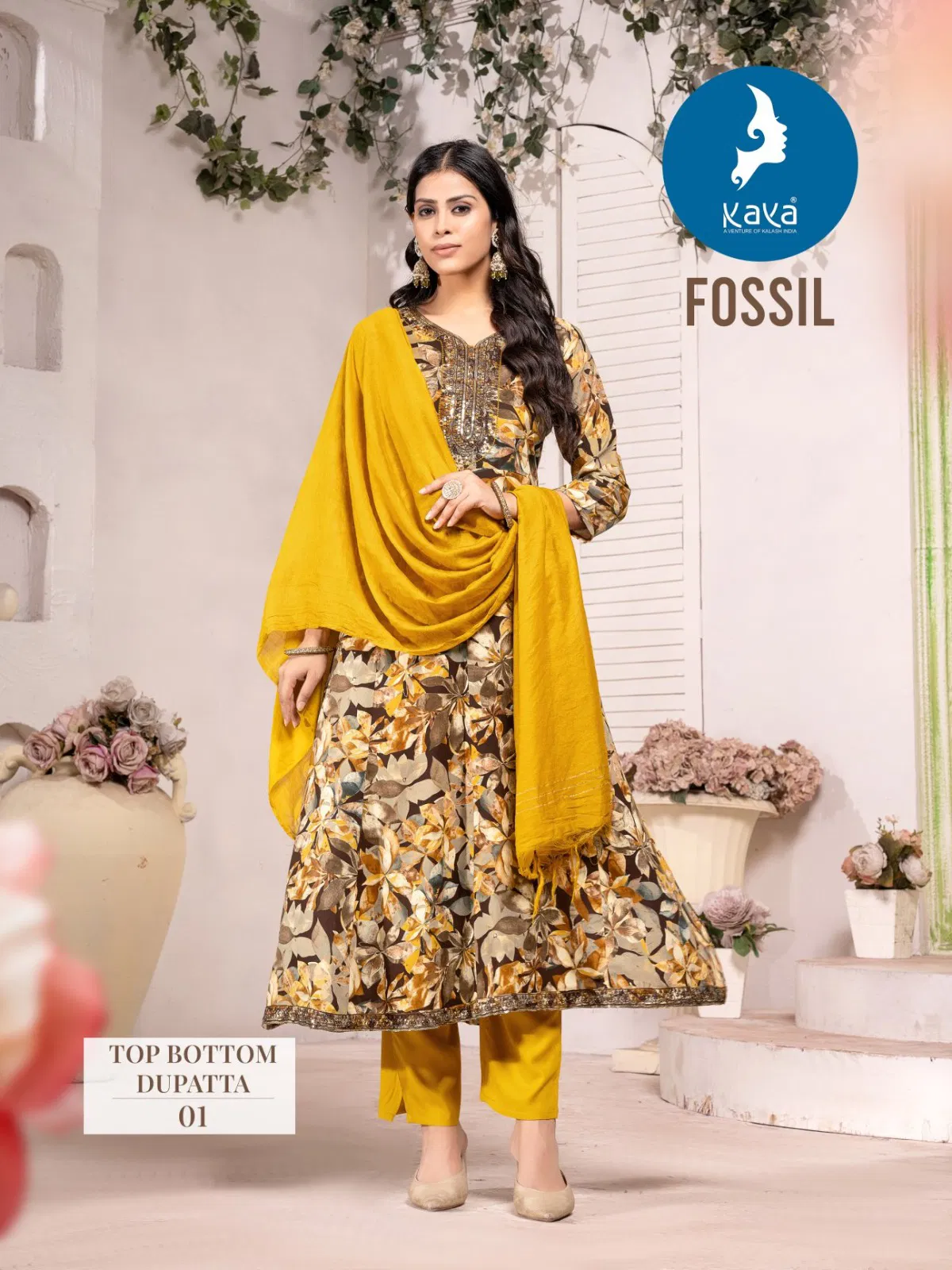 Fossil By Kaya Rayon Foil Printed Kurti With Bottom Dupatta Online Wholesale